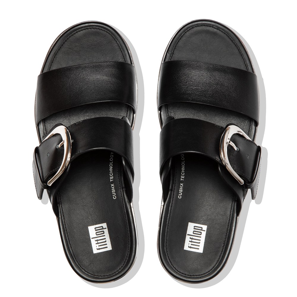 Fitflop Womens Platforms - Pilar Mixed-metallics Leather Slide - Black - 759-ZBMAXS